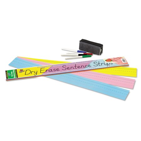PACON Dry Erase Sentence Strips, 24 x 3, Blue; Pink; Yellow, PK30, 30PK 5186